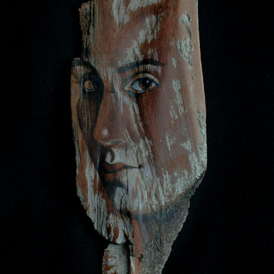 S.R., acrylic on weathered wood from Milagro, Guanajuato, Mexico.
